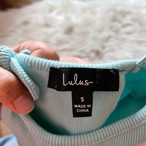 LULU’S Thinking Of Me Light Blue Ribbed Seamed Cropped Tank Top - Picture 3 of 3